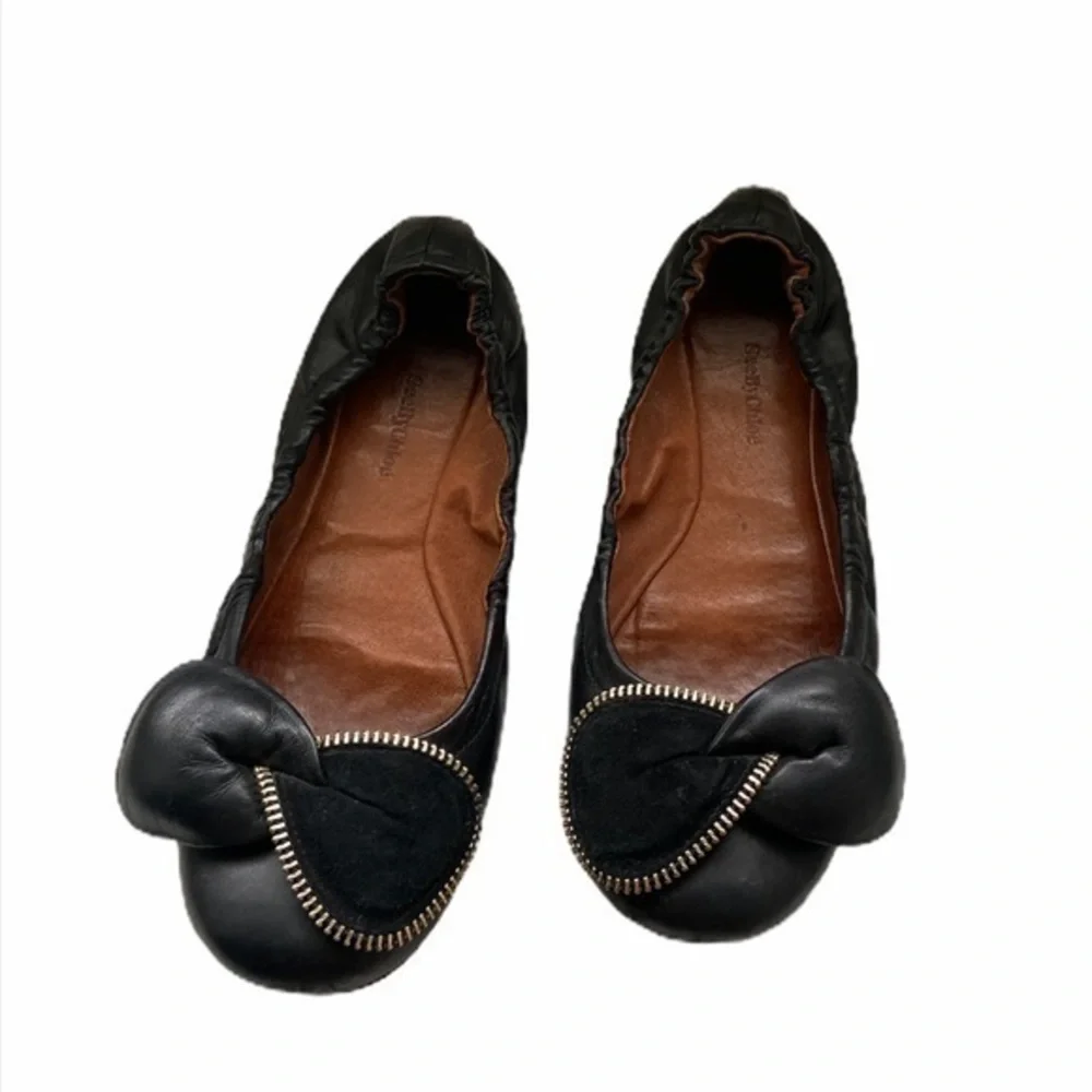 See By Chloe Clara Zipper Bow Black‎ Leather Ballet Flats
